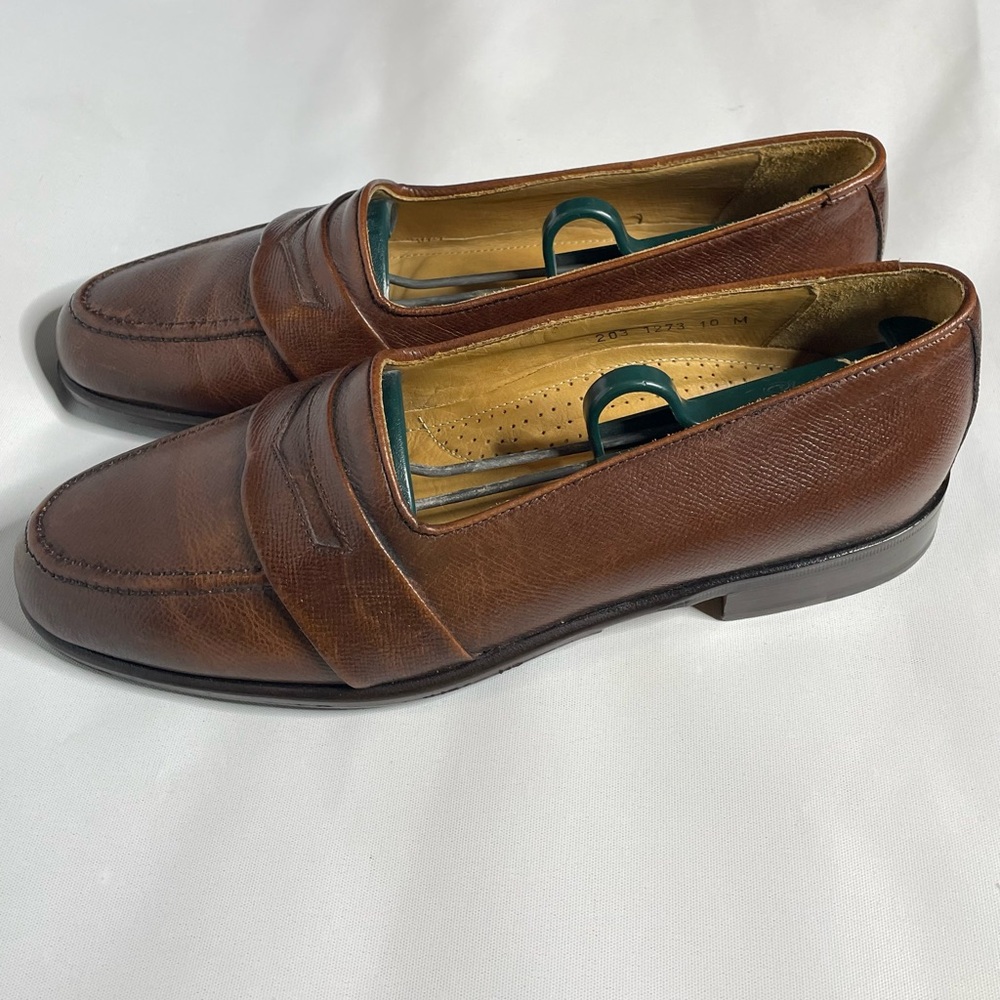 Zelli Cognac Brown  Pebble Leather Penny Loafer Mens Size 10 M 1273
